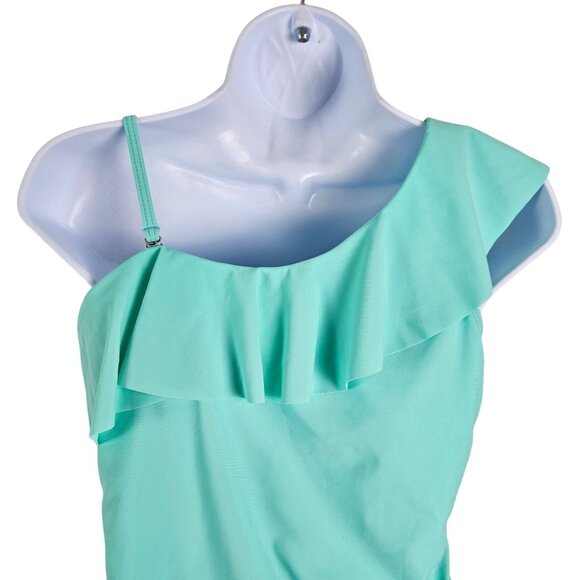 One-Shoulder Ruffle Swimsuit in Aqua - Picture 8 of 11